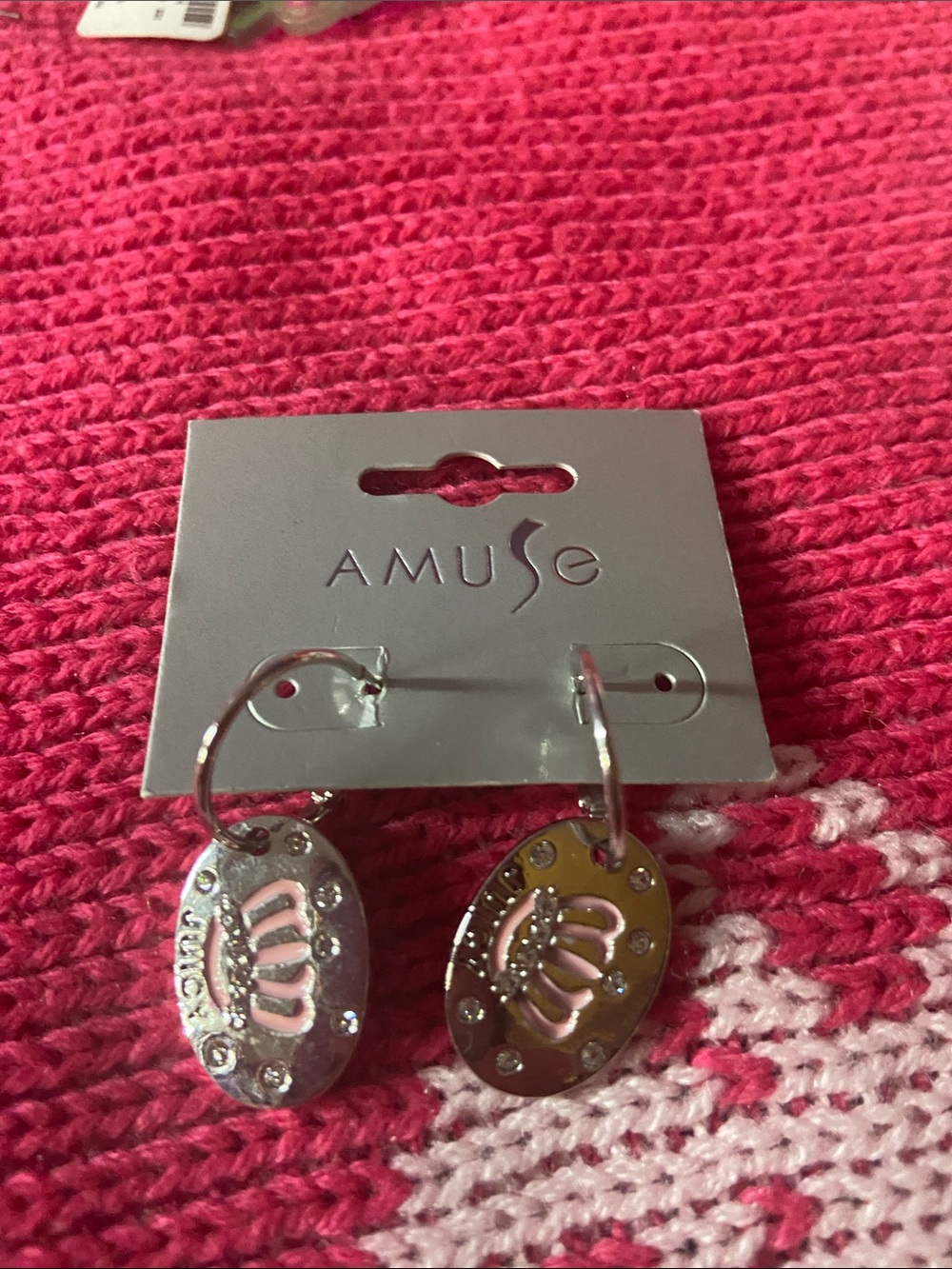 Muse Silver Hoop Earrings with Pink Crown Detail
